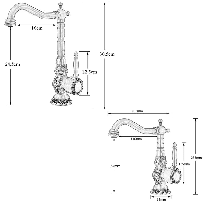 Retro Kran Kuchenny – Antyczny Brąz | Pojedyncza Gałka | Ciepła i Zimna Woda