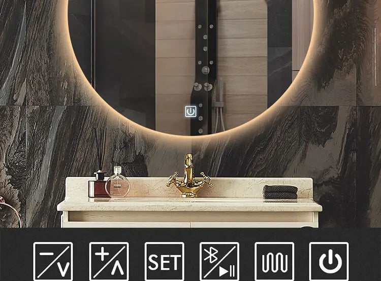 40/50/60CM Okrągłe Inteligentne Lustro Hotelowe do Sypialni Lustro Łazienkowe z Funkcją Zapobiegającą Parowaniu z Regulowanym Podświetleniem LED w 3 Kolorach