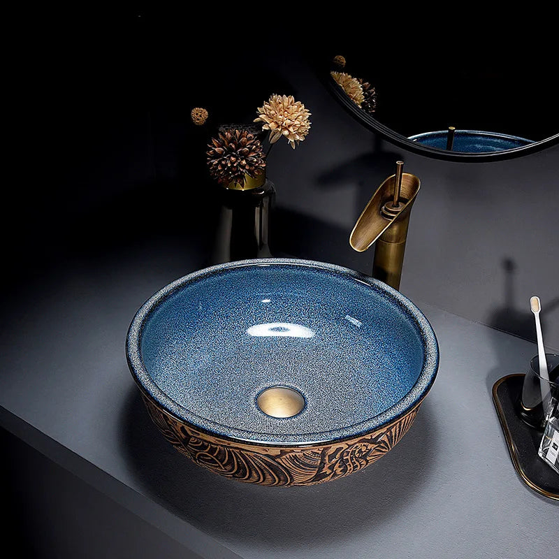 Okrągły Ceramiczny Owalny Zlew z Baterią