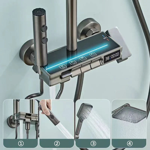 AquaLumen Luxe LED Panel Prysznicowy z Cyfrowym Wyświetlaczem