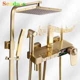 Termostatyczny Zestaw Prysznicowy – Szczotkowane Złoto | Mosiądz i ABS | Regulowana Wysokość | Kwadratowa Deszczownica 20 cali