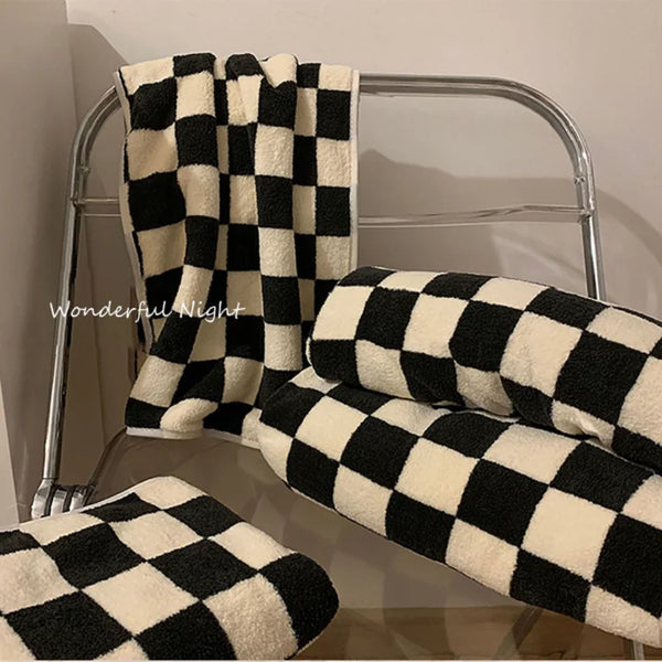 Zestaw Ręczników w Czarno-Białą Kratę | 100% poliester