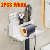 Wielofunkcyjny uchwyt do suszarki – Montaż naścienny | Bez wiercenia | Z miejscem na wtyczki | Tworzywo ABS