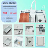 Luksusowy Zlewozmywak ze Stali Nierdzewnej z Cyfrową Baterią – 75x45 cm | Gun Grey | Montaż Blatowy | Spływ Kaskadowy i Dozownik do Mydła