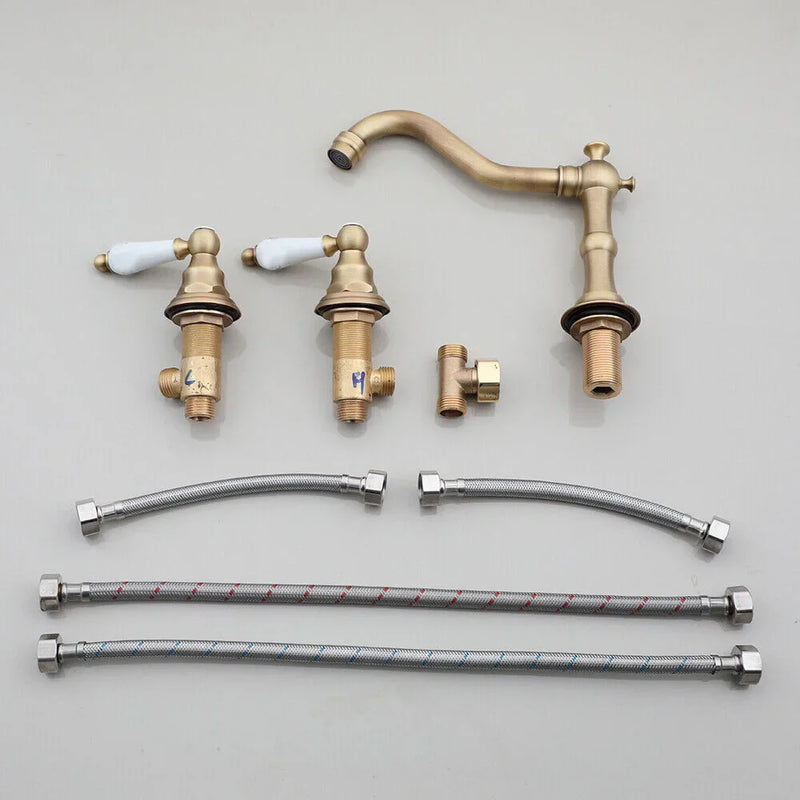 AquaVintage 3-Strumieniowa Kran Łazienkowy do Zlewu – Klasyczny Luksus w Stylu Antyczna Miedź