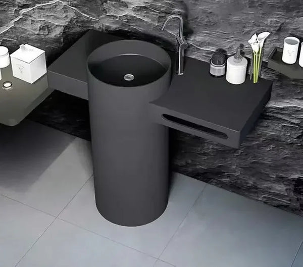 Popularna Wolnostojąca Umywalka – Sztuczny Kamień | Zintegrowana | Kwadratowy Design