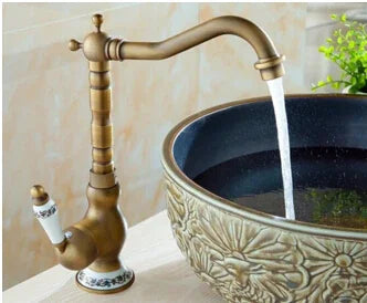 Antyczna Bateria Zlewozmywakowa – 360° Obrotowa | Ciepła i Zimna Woda | Złote Wykończenie