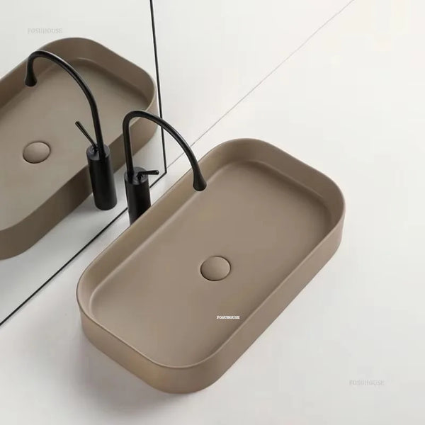 Prostokątna Ceramiczna Umywalka – Płytka Montażowa | Pojemność 9L | Montaż Blatowy | Styl Nordycki