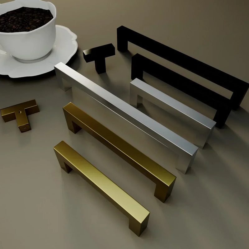 Czarny Kwadratowy Uchwyt Meblowy – Stop Aluminium | Różne Rozmiary | Włącznie ze Śrubami