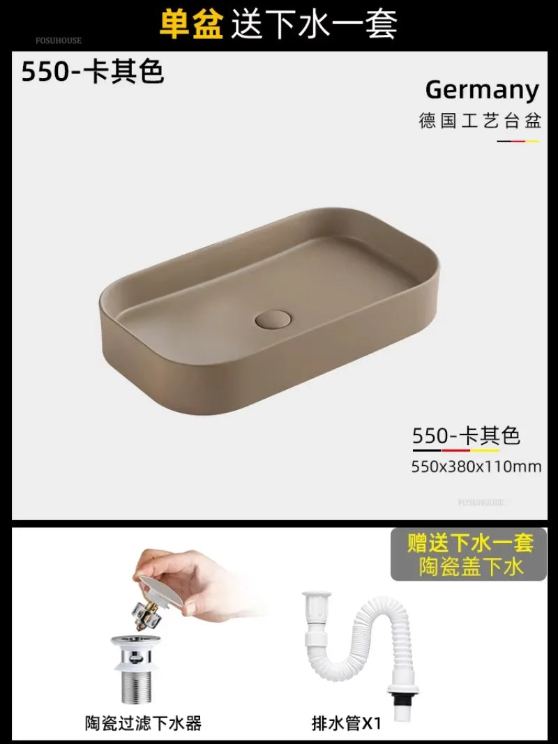 Prostokątna Ceramiczna Umywalka – Płytka Montażowa | Pojemność 9L | Montaż Blatowy | Styl Nordycki