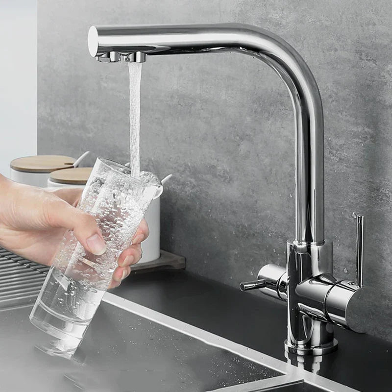 Kran kuchenny z funkcją filtrującą – Pojedyncza dźwignia | Chrom/Czarny | Ciepła i zimna woda | Montowany w blacie