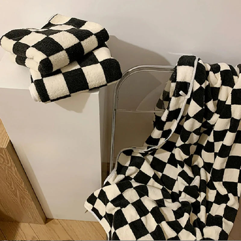 Zestaw Ręczników w Czarno-Białą Kratę | 100% poliester