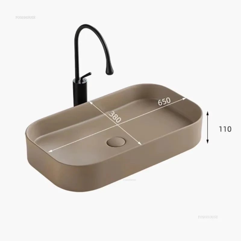 Prostokątna Ceramiczna Umywalka – Płytka Montażowa | Pojemność 9L | Montaż Blatowy | Styl Nordycki