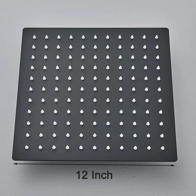 Kwadratowa Deszczownica | Matowa Czerń – Montaż Ścienny i Sufitowy | 360° Obracana