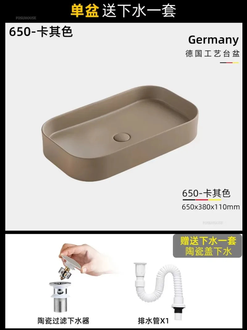 Prostokątna Ceramiczna Umywalka – Płytka Montażowa | Pojemność 9L | Montaż Blatowy | Styl Nordycki