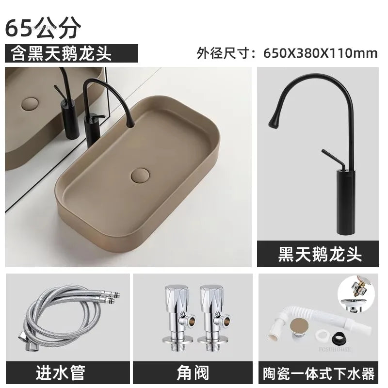 Prostokątna Ceramiczna Umywalka – Płytka Montażowa | Pojemność 9L | Montaż Blatowy | Styl Nordycki