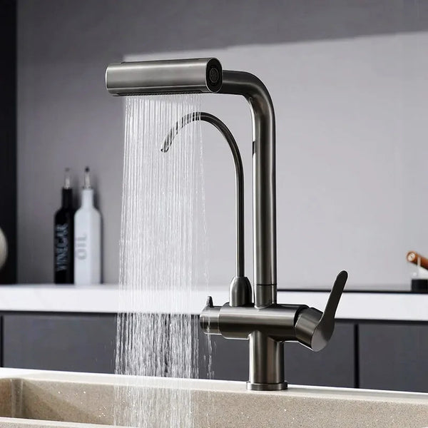 Mosiądz Kuchenny Kran z Filtrowanym Wylewem | Pojedyncza Gałka | Szlifowany