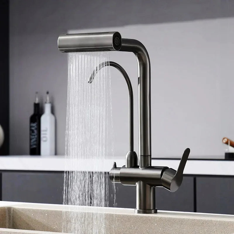 Mosiądz Kuchenny Kran z Filtrowanym Wylewem | Pojedyncza Gałka | Szlifowany