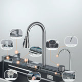 Luksusowy Zlewozmywak ze Stali Nierdzewnej z Cyfrową Baterią – 75x45 cm | Gun Grey | Montaż Blatowy | Spływ Kaskadowy i Dozownik do Mydła