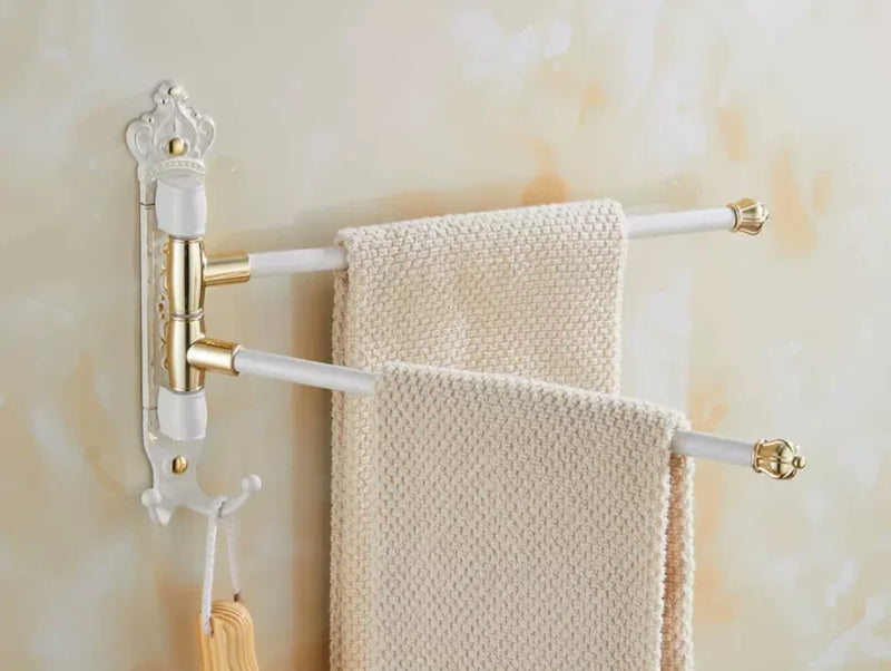 Wieszak na ręczniki | Szczotkowane Złoto | Aluminium | <50 cm | Antycznie Grawerowane