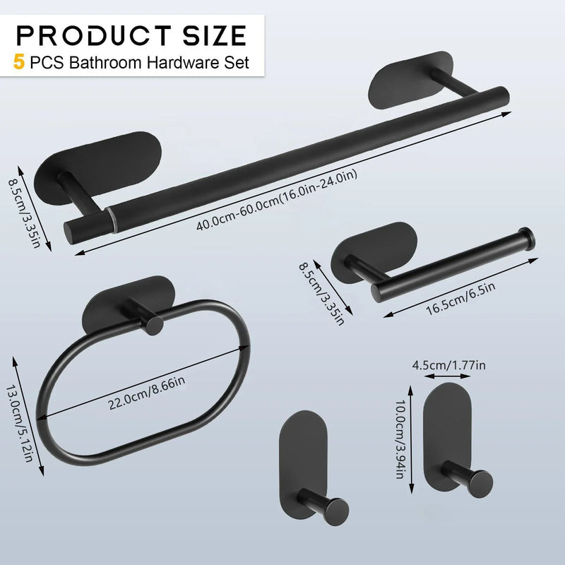 Samoprzylepny zestaw akcesoriów łazienkowych ze stali nierdzewnej – Bez wiercenia | Wykończenie szczotkowe | Metalowy montaż