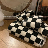 Zestaw Ręczników w Czarno-Białą Kratę | 100% poliester