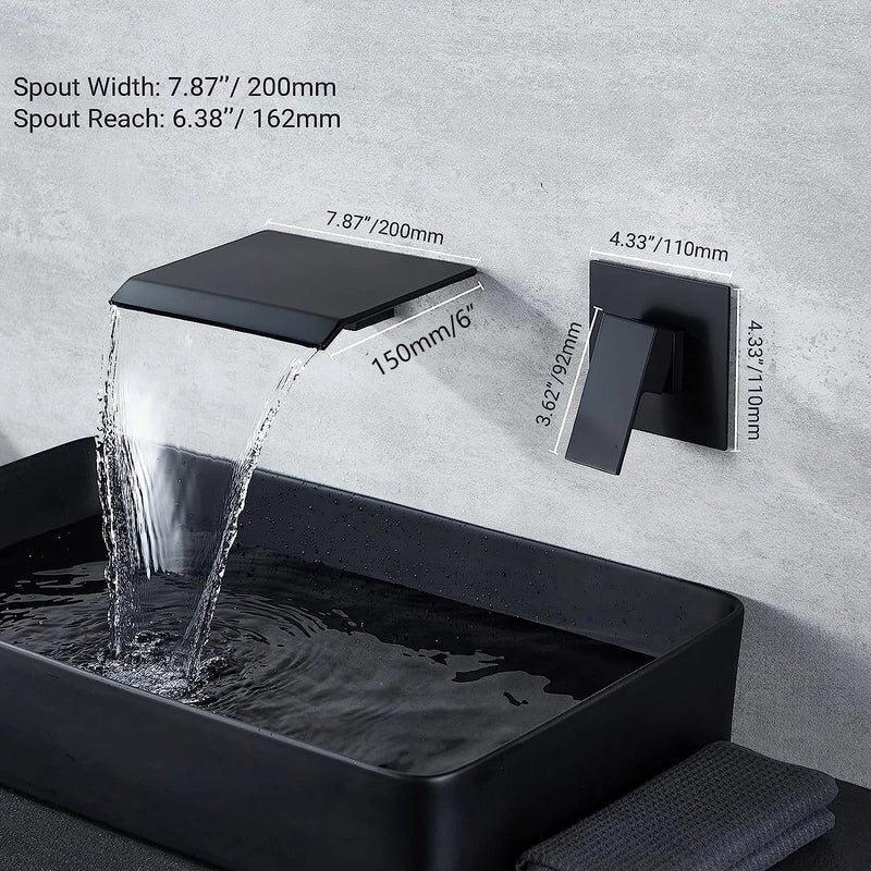 Bateria umywalkowa typu wodospad – Podwójne Dźwignie | Chrom i Mat Czarny | 2-Otworowy Montaż Ścienny lub Blatowy