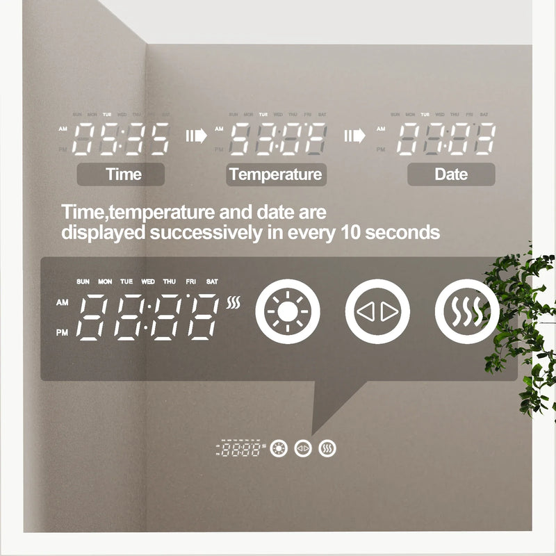 Inteligentne LED lustro łazienkowe | 60 x 90 cm | Oświetlenie, Antykondensacyjne, Czas i Temperatura