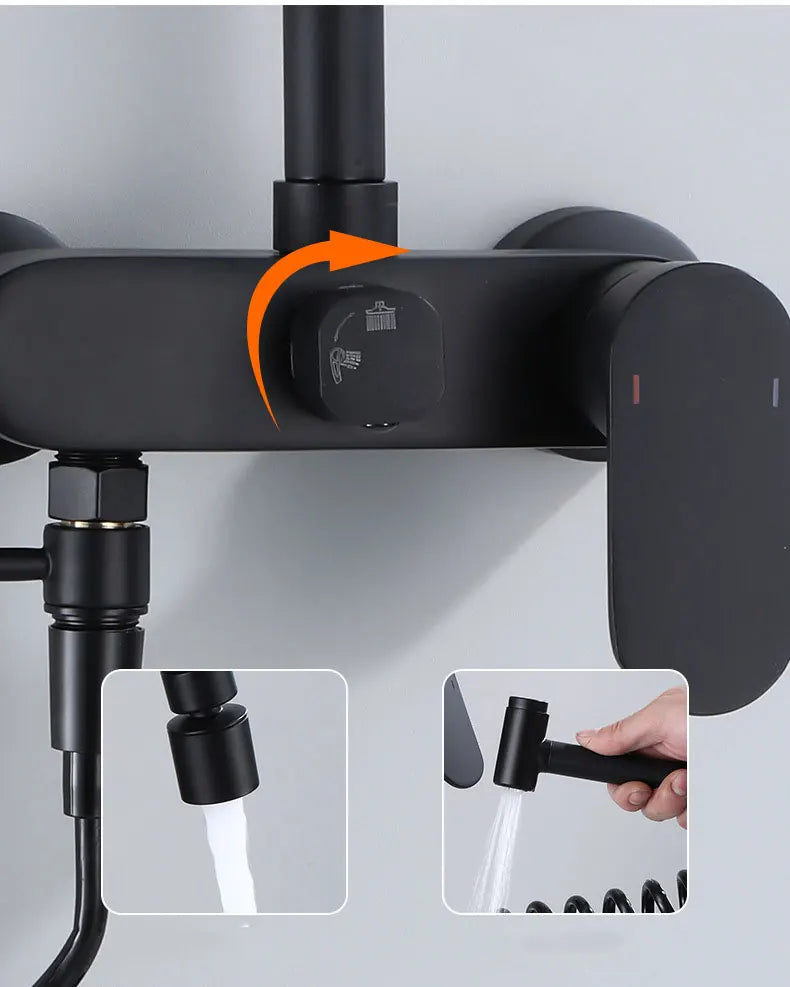 AquaJet Czarny Mosiądz Zawór Ścienny z Boczną Wylewką