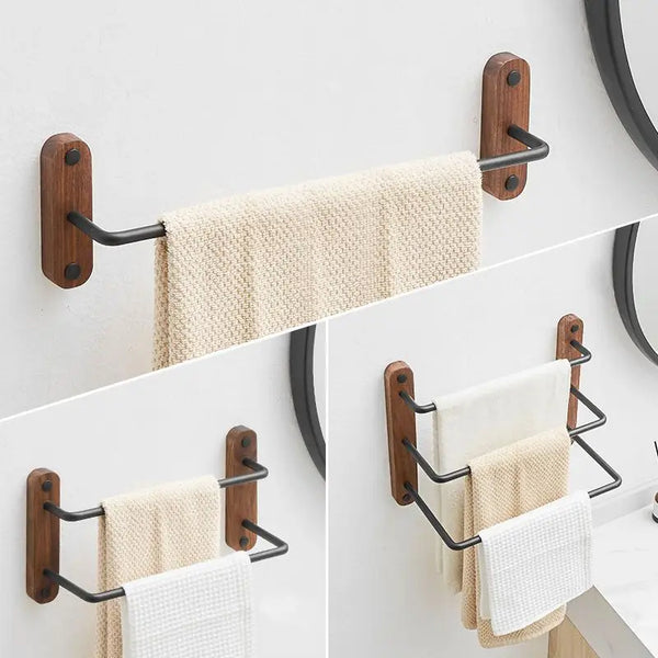 Podwójny Wieszak na Ręczniki – Montaż Ścienny | Drewno | Z Hakiem | Wykończenie Naturalne