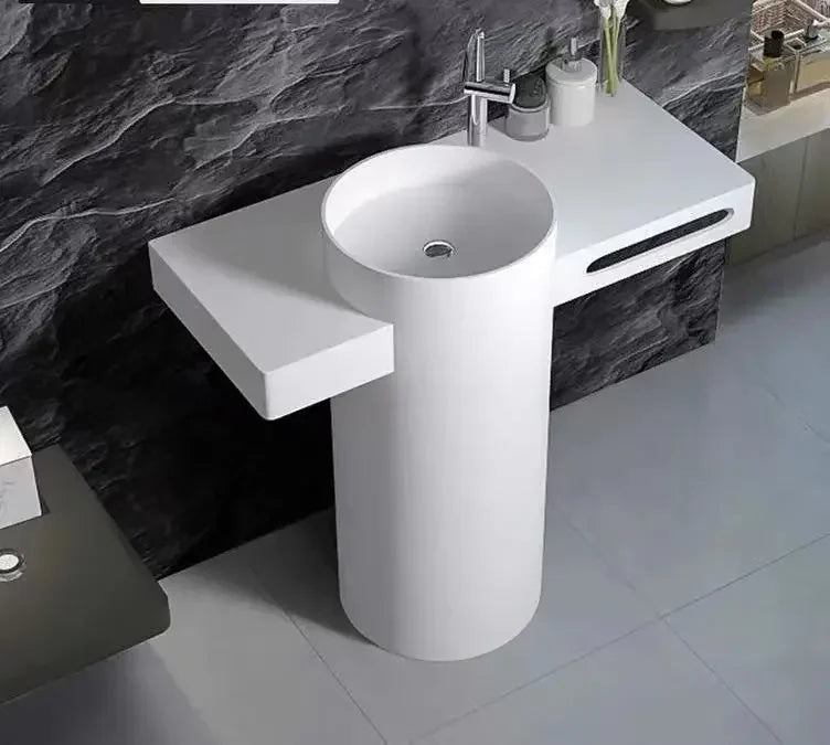 Popularna Wolnostojąca Umywalka – Sztuczny Kamień | Zintegrowana | Kwadratowy Design