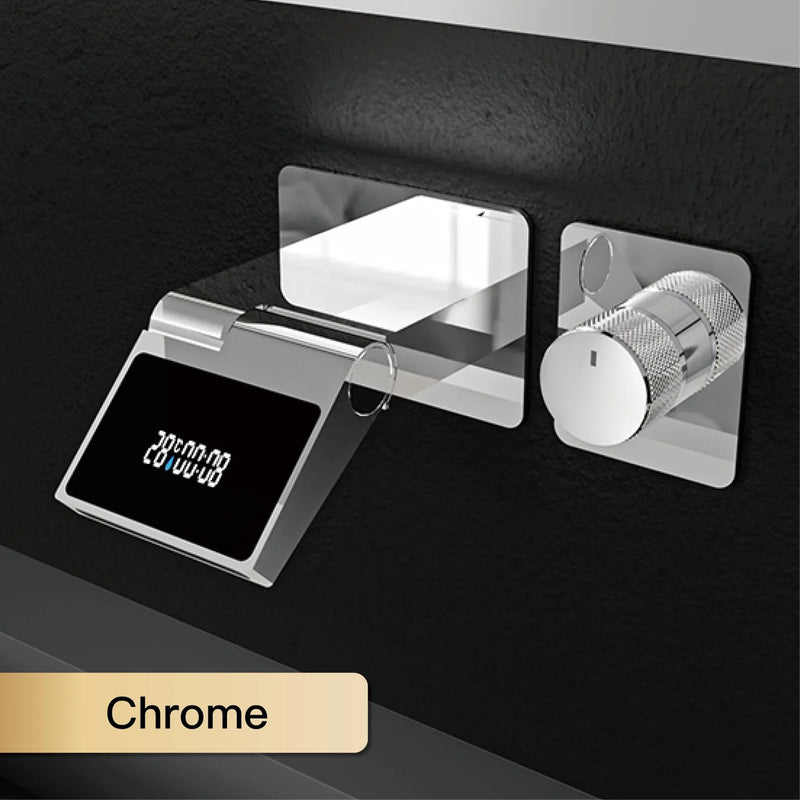 Zlewozmywakowa bateria z oświetleniem LED – montaż ścienny | 2 otwory | ciepła i zimna woda | mosiądz