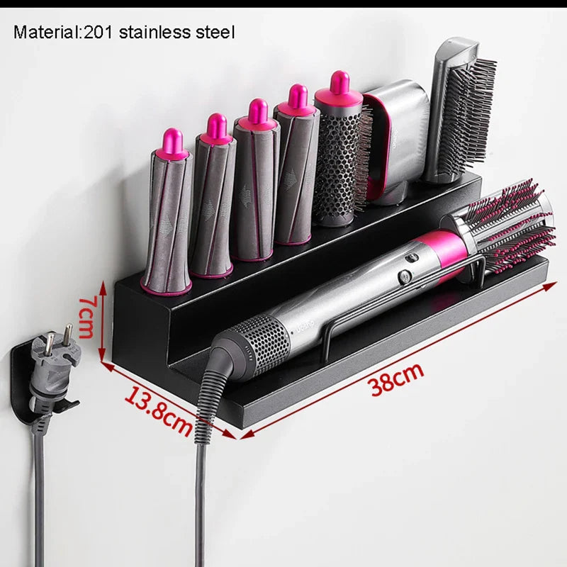 Ścienny organizer do Dyson Airwrap – Stal nierdzewna | Bez wiercenia | Podwójna warstwa