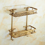 BronzeRoyal Antyczna Półka Narożna – Mosiężny Wieszak na Mydło i Szampon