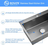 Czarna Zlewozmywak Kuchenny – Jednokomorowy | Montaż Nakładany | Stal Nierdzewna 304 | Głębokość 9 Cali