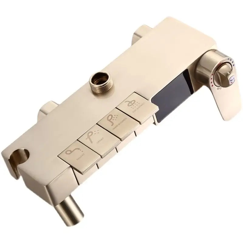 Termostatyczny Zestaw Prysznicowy – Szczotkowane Złoto | Mosiądz i ABS | Regulowana Wysokość | Kwadratowa Deszczownica 20 cali