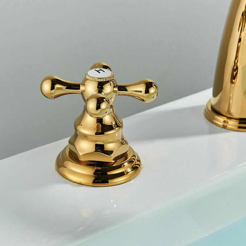 Zlewozmywakowa bateria | Polerowane złoto | 8” Rozstaw szeroki