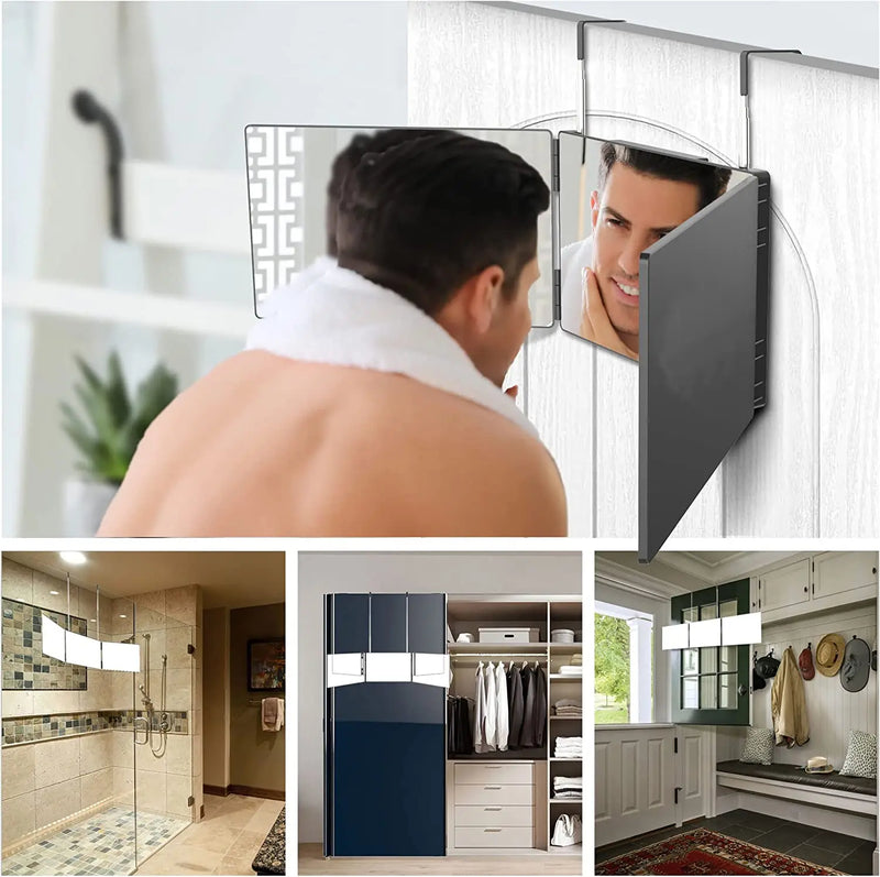 GlamFold 360 – Przenośne 3-Częściowe Lusterko do Makijażu z Regulowanym Hakiem