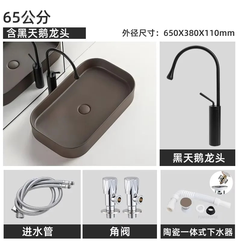 Prostokątna Ceramiczna Umywalka – Płytka Montażowa | Pojemność 9L | Montaż Blatowy | Styl Nordycki