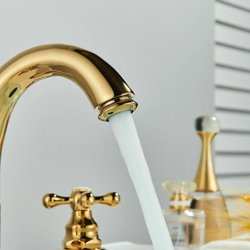 Zlewozmywakowa bateria | Polerowane złoto | 8” Rozstaw szeroki