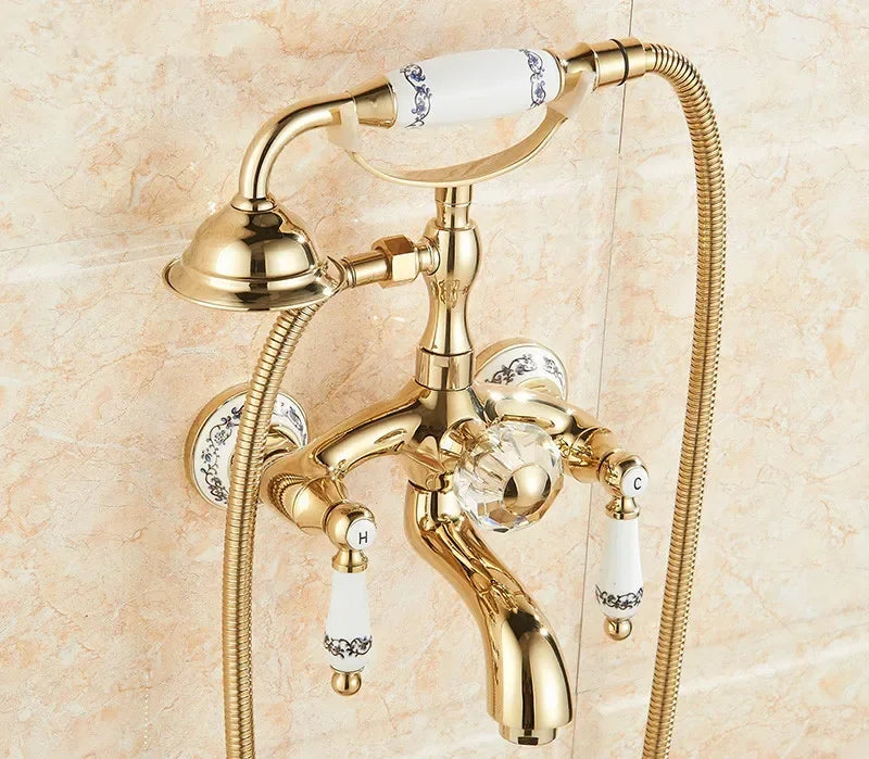 Luksusowy Złoty Kran Łazienkowy z Akcentami Kryształowymi