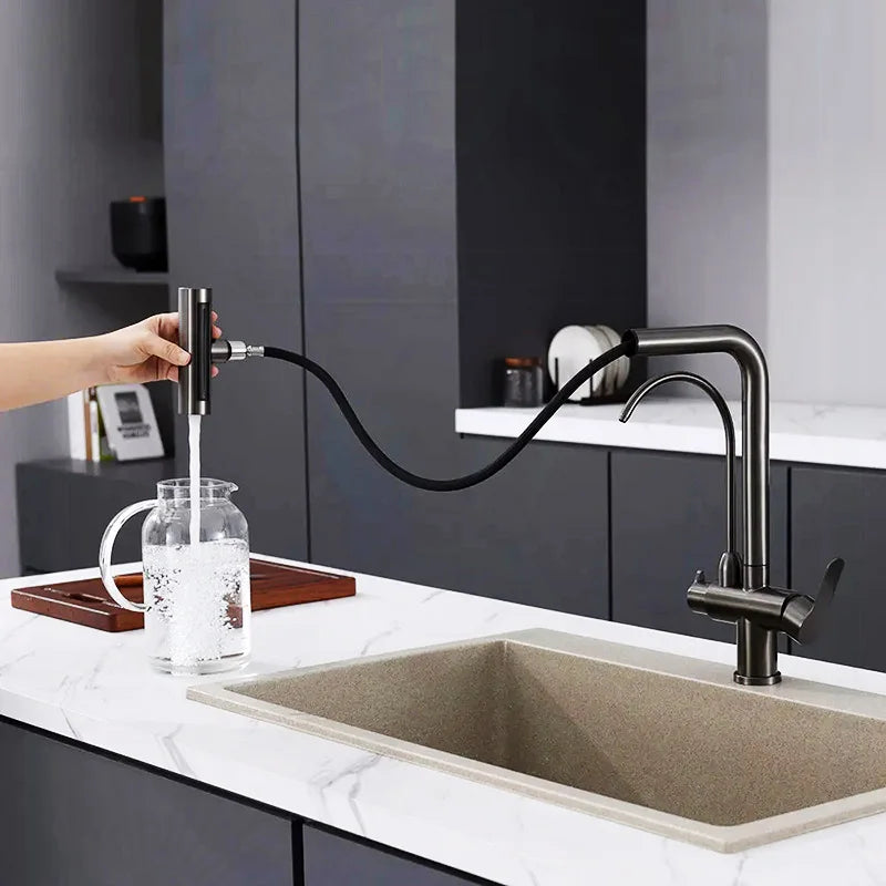 Mosiądz Kuchenny Kran z Filtrowanym Wylewem | Pojedyncza Gałka | Szlifowany