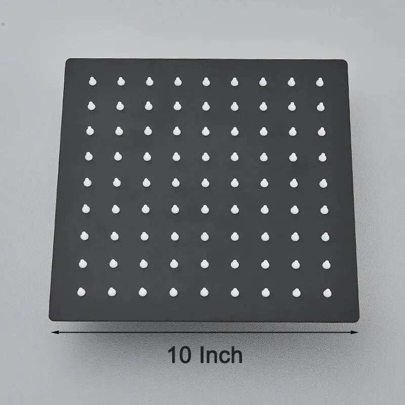 Kwadratowa Deszczownica | Matowa Czerń – Montaż Ścienny i Sufitowy | 360° Obracana