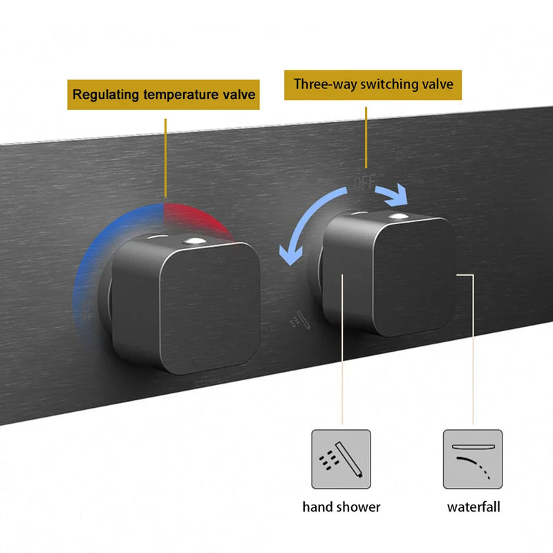 Elegancki Ścienny System Prysznicowy z Termostatycznym Zaworem i Półką – Komfort i Design w Jednym