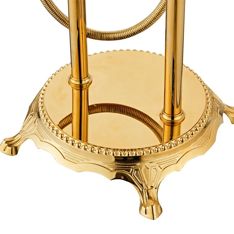 Klasyczny Złoty Kran Łazienkowy i Prysznicowy – Podwójna Gałka | Montaż Ścienny | Mosiądz | W zestawie węże