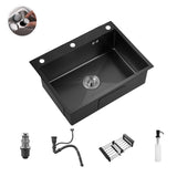 Nierdzewna Zlewozmywak Jednokomorowy Ciemnoszary z Baterią i Akcesoriami do Odpływu