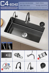 Nowoczesny Czarny Zlewozmywak ze Stali Nierdzewnej z Baterią – Elegancja i Funkcjonalność w Twojej Kuchni