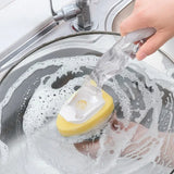 Zestaw do mycia naczyń z gąbką i dozownikiem mydła | W zestawie rączka + 2 wymienne głowice z gąbką