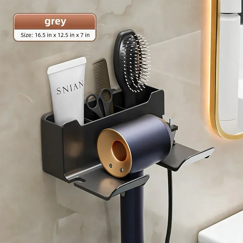 Wielofunkcyjny uchwyt do suszarki – Montaż naścienny | Bez wiercenia | Z miejscem na wtyczki | Tworzywo ABS