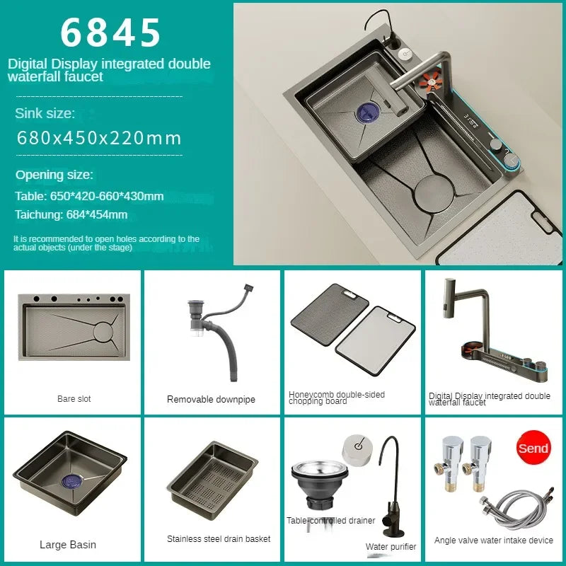 Prostokątny zlew ze stali nierdzewnej z baterią | Pojedyncza komora | 3 otwory